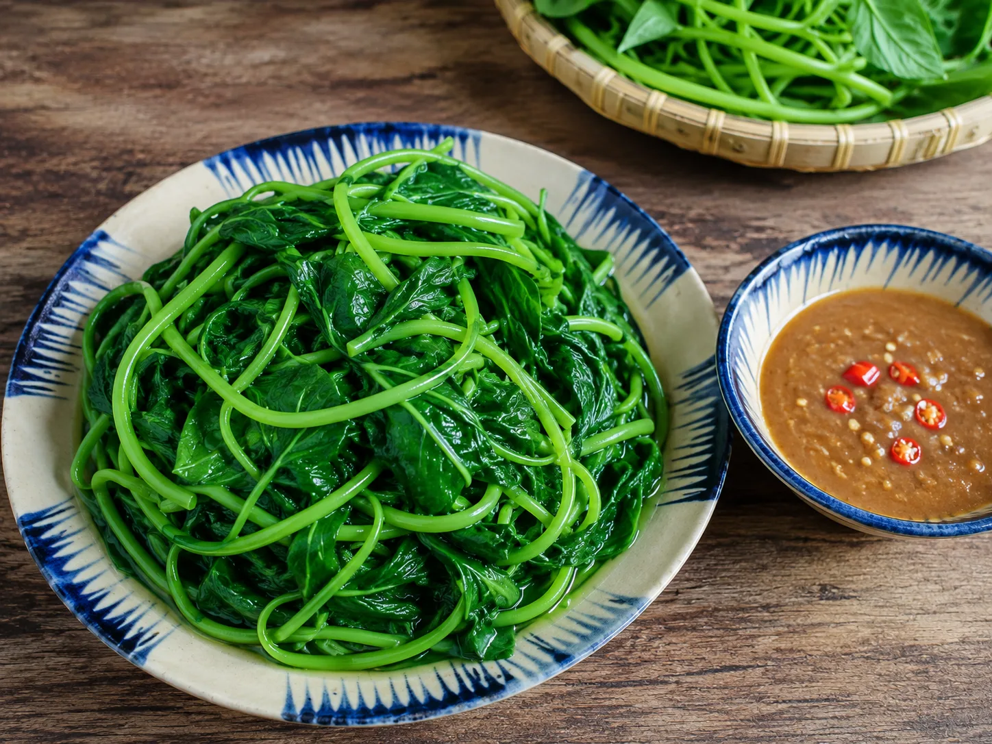 Rau lang luộc chấm tương